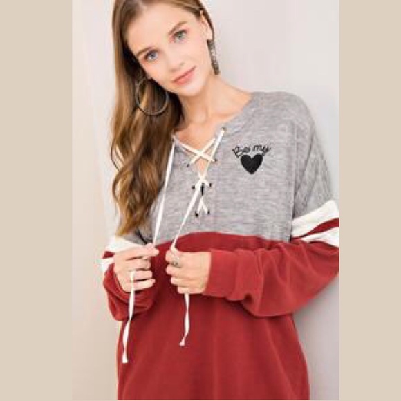 Tops - $ FIRM 🌷Two-tone Lace-up Be My Heart Fleece